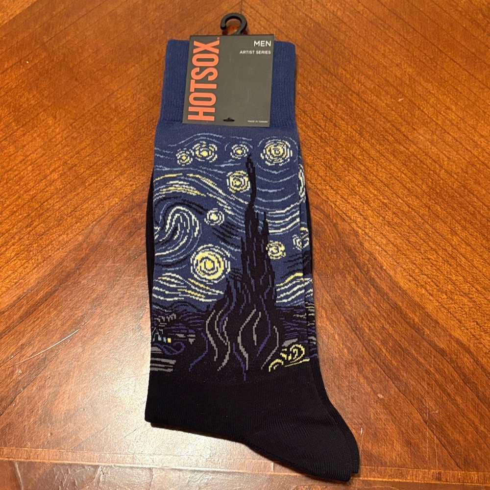 Hot Sox Men's Starry Night Art Socks - Navy and Yellow